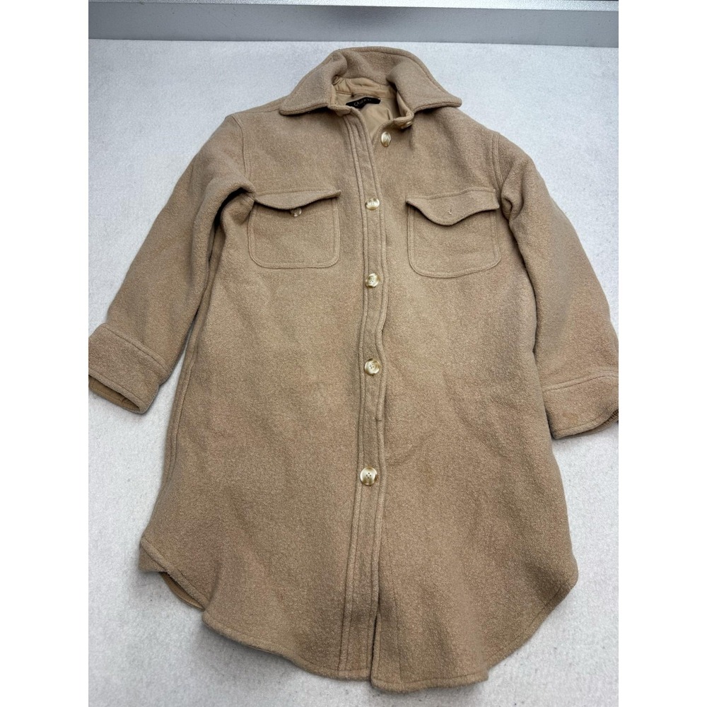 Quince Coat Womens Medium Beige Wool Shirt Jacket Button Front Pockets Lined
